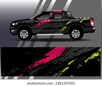 Diseño de envoltura de coches vectorial.Diseño gráfico abstracto de bandas de carreras de fondo para vehículos, carreras, carreras, aventuras y carreras de coches