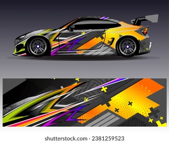 Car wrap design vector.Graphic abstract stripe racing background designs for vehicle, rally, race, adventure and car racing livery