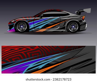 Design der Autoverpackung, Vektorgrafik.Grafische abstrakte Design-Hintergründe für Rennsport, Rallye, Rennen, Abenteuer und Autorennen