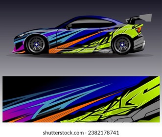 Car wrap design vector.Graphic abstract stripe racing background designs for vehicle, rally, race, adventure and car racing livery