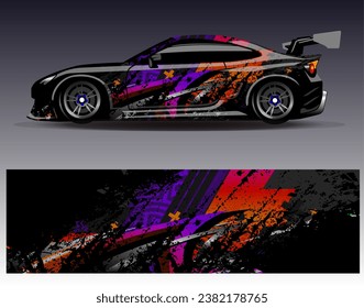 Design der Autoverpackung, Vektorgrafik.Grafische abstrakte Design-Hintergründe für Rennsport, Rallye, Rennen, Abenteuer und Autorennen