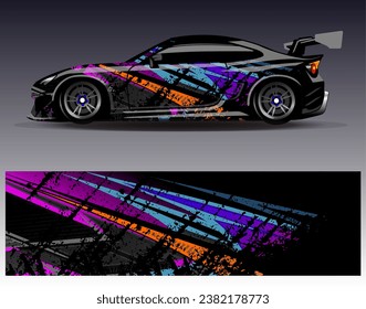Diseño de envoltura de coches vectorial.Diseño gráfico abstracto de bandas de carreras de fondo para vehículos, carreras, carreras, aventuras y carreras de coches