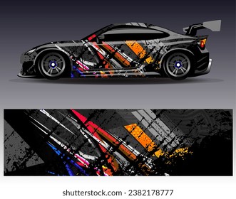 Car wrap design vector.Graphic abstract stripe racing background designs for vehicle, rally, race, adventure and car racing livery
