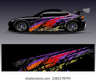 Car wrap design vector.Graphic abstract stripe racing background designs for vehicle, rally, race, adventure and car racing livery