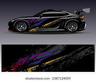 Diseño de envoltura de coches vectorial.Diseño gráfico abstracto de bandas de carreras de fondo para vehículos, carreras, carreras, aventuras y carreras de coches