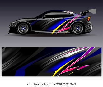 Diseño de envoltura de coches vectorial.Diseño gráfico abstracto de bandas de carreras de fondo para vehículos, carreras, carreras, aventuras y carreras de coches