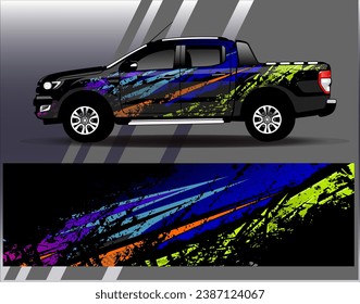 Diseño de envoltura de coches vectorial.Diseño gráfico abstracto de bandas de carreras de fondo para vehículos, carreras, carreras, aventuras y carreras de coches