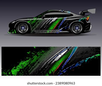 Diseño de envoltura de coches vectorial.Diseño gráfico abstracto de bandas de carreras de fondo para vehículos, carreras, carreras, aventuras y carreras de coches