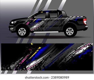 Diseño de envoltura de coches vectorial.Diseño gráfico abstracto de bandas de carreras de fondo para vehículos, carreras, carreras, aventuras y carreras de coches