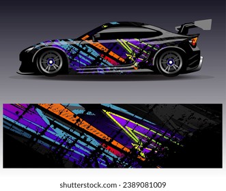Diseño de envoltura de coches vectorial.Diseño gráfico abstracto de bandas de carreras de fondo para vehículos, carreras, carreras, aventuras y carreras de coches