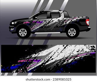 Diseño de envoltura de coches vectorial.Diseño gráfico abstracto de bandas de carreras de fondo para vehículos, carreras, carreras, aventuras y carreras de coches