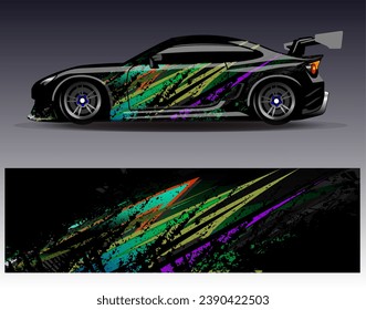 Design der Autoverpackung, Vektorgrafik.Grafische abstrakte Design-Hintergründe für Rennsport, Rallye, Rennen, Abenteuer und Autorennen