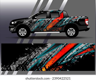 Design der Autoverpackung, Vektorgrafik.Grafische abstrakte Design-Hintergründe für Rennsport, Rallye, Rennen, Abenteuer und Autorennen