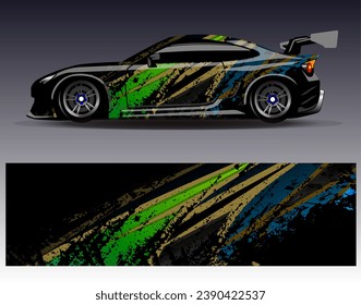 Diseño de envoltura de coches vectorial.Diseño gráfico abstracto de bandas de carreras de fondo para vehículos, carreras, carreras, aventuras y carreras de coches