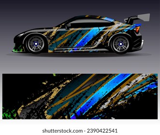 Design der Autoverpackung, Vektorgrafik.Grafische abstrakte Design-Hintergründe für Rennsport, Rallye, Rennen, Abenteuer und Autorennen