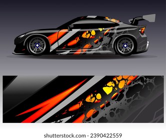 Diseño de envoltura de coches vectorial.Diseño gráfico abstracto de bandas de carreras de fondo para vehículos, carreras, carreras, aventuras y carreras de coches