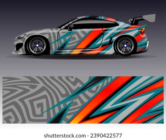 Diseño de envoltura de coches vectorial.Diseño gráfico abstracto de bandas de carreras de fondo para vehículos, carreras, carreras, aventuras y carreras de coches