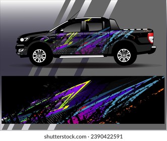 Design der Autoverpackung, Vektorgrafik.Grafische abstrakte Design-Hintergründe für Rennsport, Rallye, Rennen, Abenteuer und Autorennen