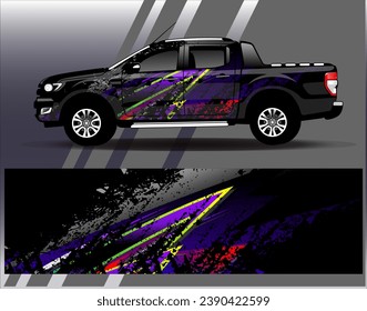 Diseño de envoltura de coches vectorial.Diseño gráfico abstracto de bandas de carreras de fondo para vehículos, carreras, carreras, aventuras y carreras de coches