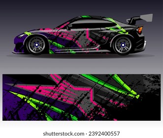 Diseño de envoltura de coches vectorial.Diseño gráfico abstracto de bandas de carreras de fondo para vehículos, carreras, carreras, aventuras y carreras de coches