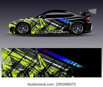 Design der Autoverpackung, Vektorgrafik.Grafische abstrakte Design-Hintergründe für Rennsport, Rallye, Rennen, Abenteuer und Autorennen