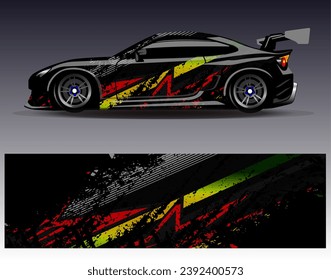 Diseño de envoltura de coches vectorial.Diseño gráfico abstracto de bandas de carreras de fondo para vehículos, carreras, carreras, aventuras y carreras de coches