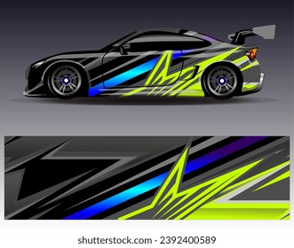 Diseño de envoltura de coches vectorial.Diseño gráfico abstracto de bandas de carreras de fondo para vehículos, carreras, carreras, aventuras y carreras de coches
