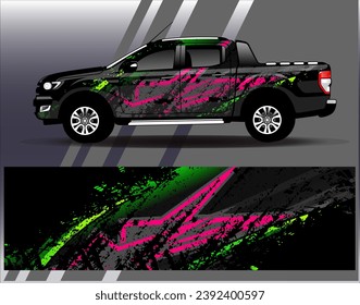 Diseño de envoltura de coches vectorial.Diseño gráfico abstracto de bandas de carreras de fondo para vehículos, carreras, carreras, aventuras y carreras de coches