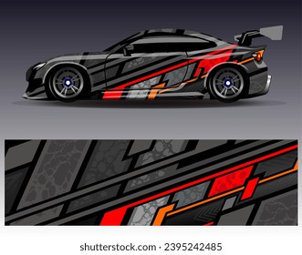 Design der Autoverpackung, Vektorgrafik.Grafische abstrakte Design-Hintergründe für Rennsport, Rallye, Rennen, Abenteuer und Autorennen