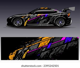 Diseño de envoltura de coches vectorial.Diseño gráfico abstracto de bandas de carreras de fondo para vehículos, carreras, carreras, aventuras y carreras de coches
