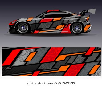Diseño de envoltura de coches vectorial.Diseño gráfico abstracto de bandas de carreras de fondo para vehículos, carreras, carreras, aventuras y carreras de coches