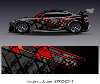 Diseño de envoltura de coches vectorial.Diseño gráfico abstracto de bandas de carreras de fondo para vehículos, carreras, carreras, aventuras y carreras de coches