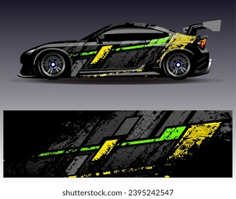 Diseño de envoltura de coches vectorial.Diseño gráfico abstracto de bandas de carreras de fondo para vehículos, carreras, carreras, aventuras y carreras de coches