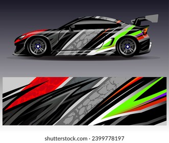 Diseño de envoltura de coches vectorial.Diseño gráfico abstracto de bandas de carreras de fondo para vehículos, carreras, carreras, aventuras y carreras de coches
