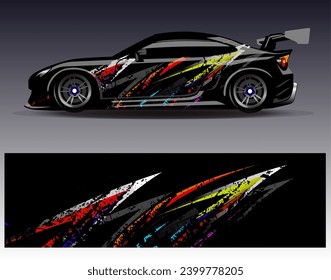 Car wrap design vector.Graphic abstract stripe racing background designs for vehicle, rally, race, adventure and car racing livery