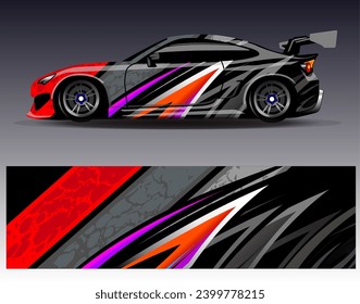 Design der Autoverpackung, Vektorgrafik.Grafische abstrakte Design-Hintergründe für Rennsport, Rallye, Rennen, Abenteuer und Autorennen