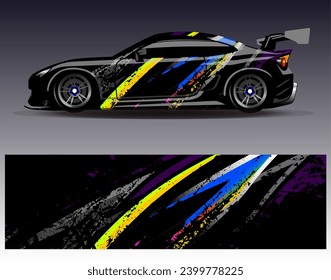 Diseño de envoltura de coches vectorial.Diseño gráfico abstracto de bandas de carreras de fondo para vehículos, carreras, carreras, aventuras y carreras de coches