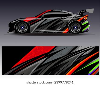 Diseño de envoltura de coches vectorial.Diseño gráfico abstracto de bandas de carreras de fondo para vehículos, carreras, carreras, aventuras y carreras de coches