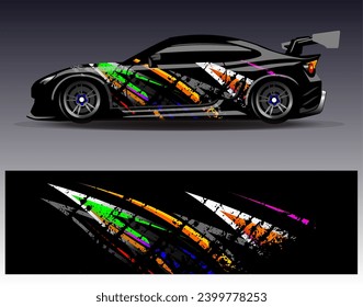 Car wrap design vector.Graphic abstract stripe racing background designs for vehicle, rally, race, adventure and car racing livery