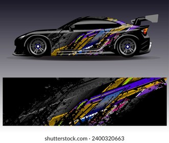 Design der Autoverpackung, Vektorgrafik.Grafische abstrakte Design-Hintergründe für Rennsport, Rallye, Rennen, Abenteuer und Autorennen
