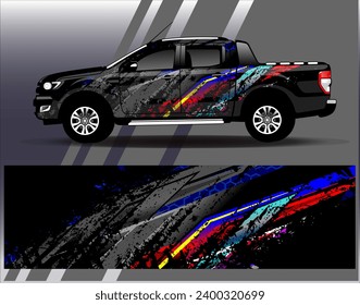 Design der Autoverpackung, Vektorgrafik.Grafische abstrakte Design-Hintergründe für Rennsport, Rallye, Rennen, Abenteuer und Autorennen