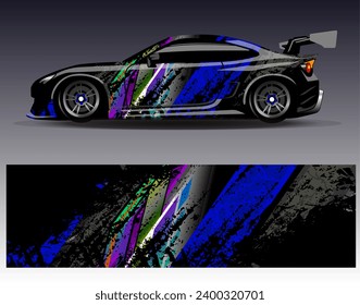 Design der Autoverpackung, Vektorgrafik.Grafische abstrakte Design-Hintergründe für Rennsport, Rallye, Rennen, Abenteuer und Autorennen