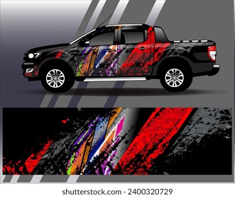Diseño de envoltura de coches vectorial.Diseño gráfico abstracto de bandas de carreras de fondo para vehículos, carreras, carreras, aventuras y carreras de coches