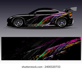 Diseño de envoltura de coches vectorial.Diseño gráfico abstracto de bandas de carreras de fondo para vehículos, carreras, carreras, aventuras y carreras de coches