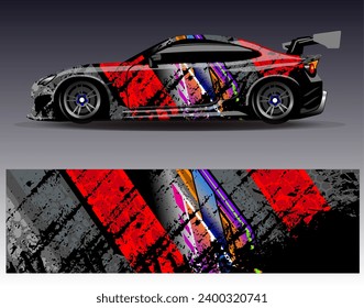 Car wrap design vector.Graphic abstract stripe racing background designs for vehicle, rally, race, adventure and car racing livery
