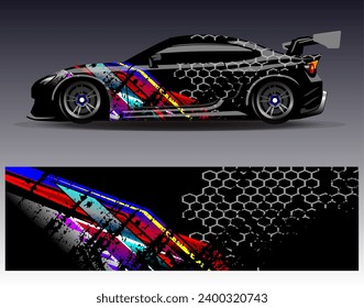 Car wrap design vector.Graphic abstract stripe racing background designs for vehicle, rally, race, adventure and car racing livery
