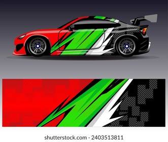 Car wrap design vector.Graphic abstract stripe racing background designs for vehicle, rally, race, adventure and car racing livery