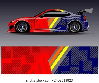 Diseño de envoltura de coches vectorial.Diseño gráfico abstracto de bandas de carreras de fondo para vehículos, carreras, carreras, aventuras y carreras de coches