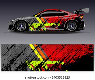 Car wrap design vector.Graphic abstract stripe racing background designs for vehicle, rally, race, adventure and car racing livery