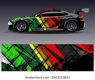 Diseño de envoltura de coches vectorial.Diseño gráfico abstracto de bandas de carreras de fondo para vehículos, carreras, carreras, aventuras y carreras de coches